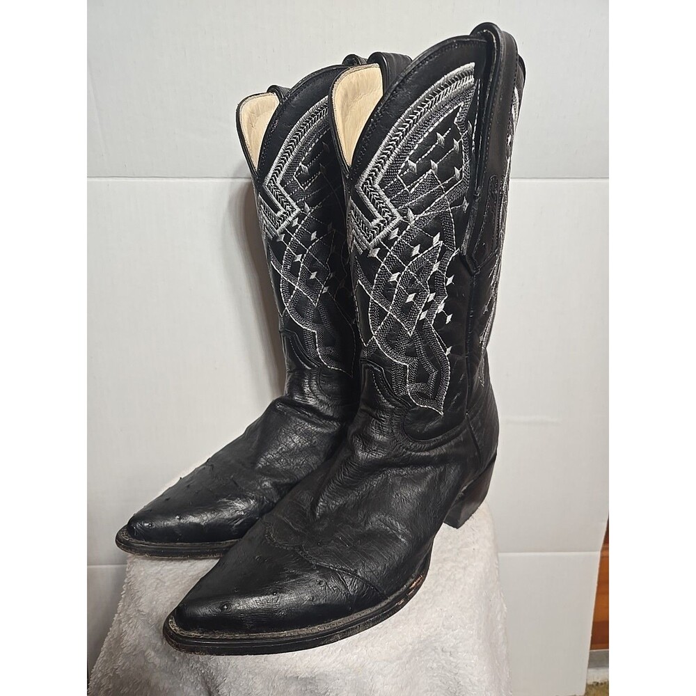 Centenario Authentic Ostrich Leg Boots Mens 8.5 Black Exotic Leather Handmade